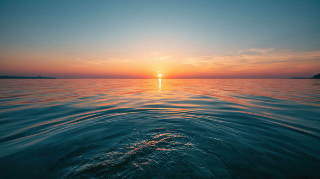 Tranquil Ocean Sunset with Soft Colorful Sky Reflection on Calm Water Surface