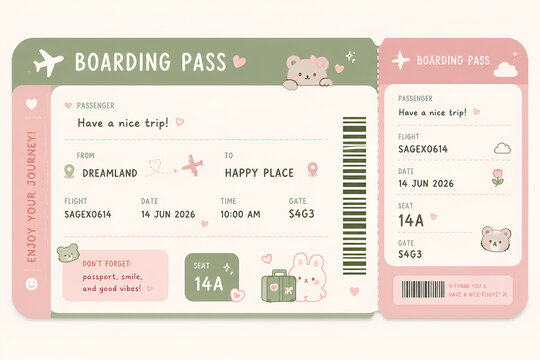 Aesthetic & Cute Boarding Pass Travel Ticket