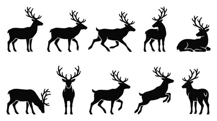 Obraz premium Black Reindeer and Stag Silhouettes Set in Various Poses