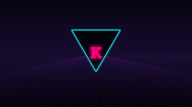 Neon triangle logo animation with glowing letter k