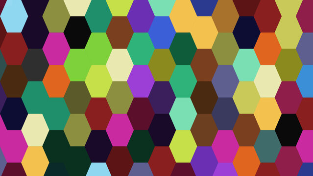 Abstract multicolored hexagon honeycomb pattern featuring vibrant geometric shapes and a mosaic style design for modern creative backdrop textures
