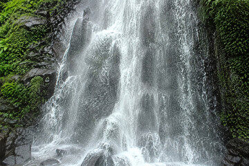  Water Cascade Flowing Over Mossy Rock Surface © irwan