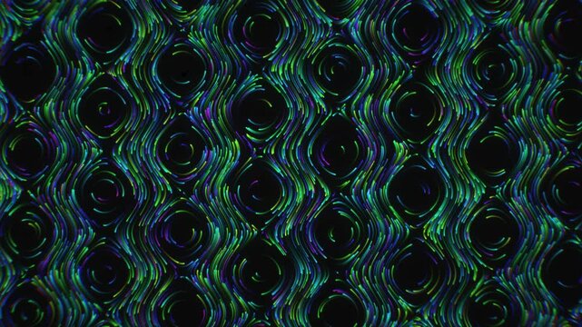 Flowing optical curves swirl across an undulating vector grid in a hypnotic 3D animation built for immersive tech stages and futuristic digital screens