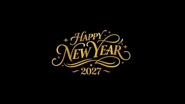 Happy 2027 New Year Gold Sparkle Typography Festive Motion Background