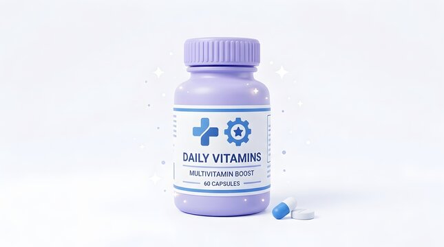 Vitamin D3 Dietary Supplement Bottle with Capsules Isolated on White Background