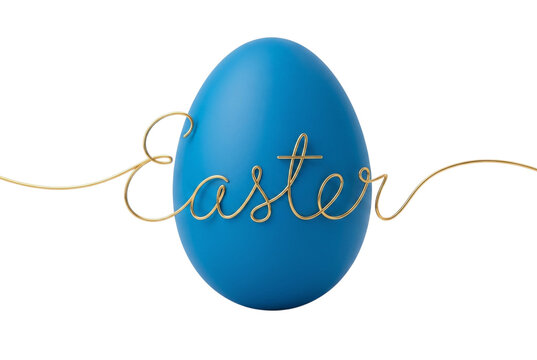 Blue easter egg wrapped in golden wire text
