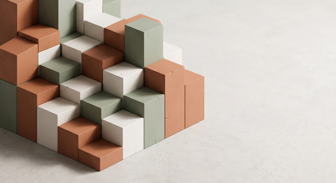 Abstract 3d blocks in soft earth tones and green colors