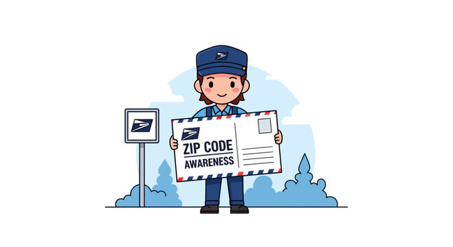 Postman holding a large envelope for zip code awareness