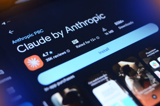 San Francisco, California - September 01, 2026 : Claude by Anthropic artificial intelligence chatbot application page displayed on smartphone screen store page close-up