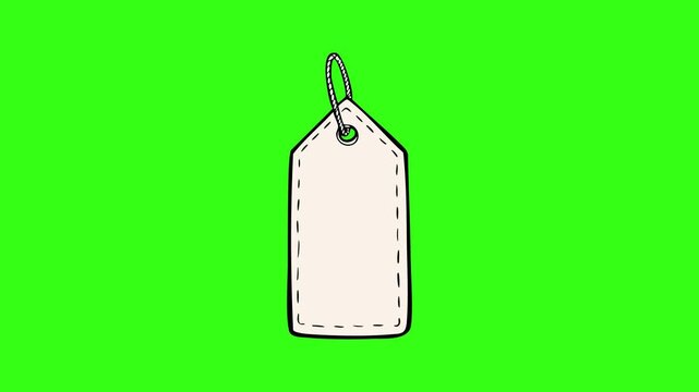 Blank price tag with string sketch outline vector isolated on green screen background