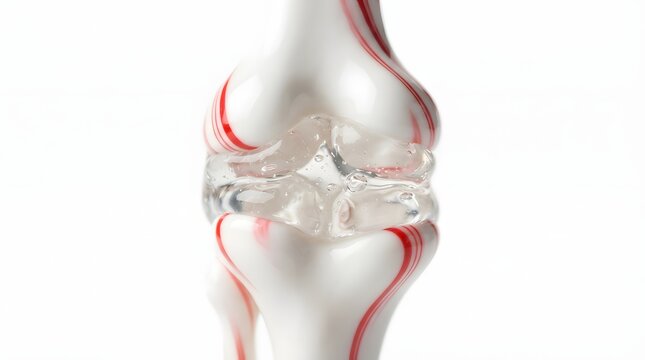Human knee joint anatomy with peppermint candy cane texture and clear cartilage gel