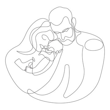 Continuous Line Art Family Mother Father Holding Newborn Baby Vector Illustration in AI EPS SVG PNG