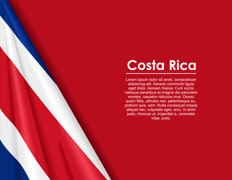 Costa Rican waving national flag background and placeholder text. Vector illustration.