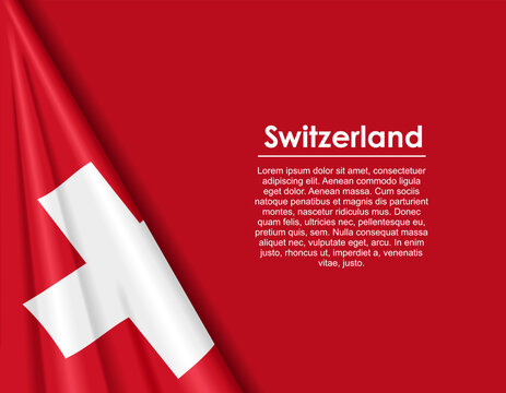 Swiss waving national flag background and placeholder text. Vector illustration.