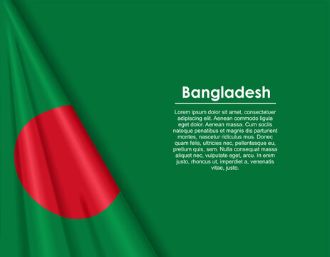 Bangladeshi waving national flag background and placeholder text. Vector illustration.