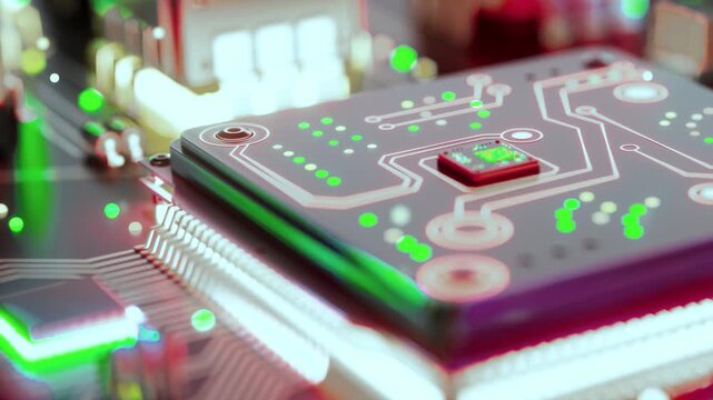 Futuristic AI Processor Chip with Glowing Digital Circuit Animation