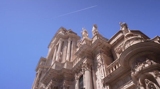 View of Cathedral of Murcia in Placa del Cardenal Belluga on a sunny day, Murcia, Murcia Region, Spain