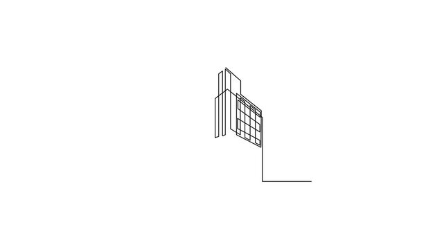 Single line art office building architectural animation on white background .Full length single line art 4k animation.Self animated.