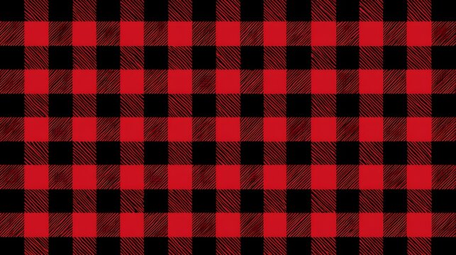 Red and black buffalo plaid pattern on a textured fabric background. Use this classic lumberjack design for winter holiday projects and rustic fashion branding.