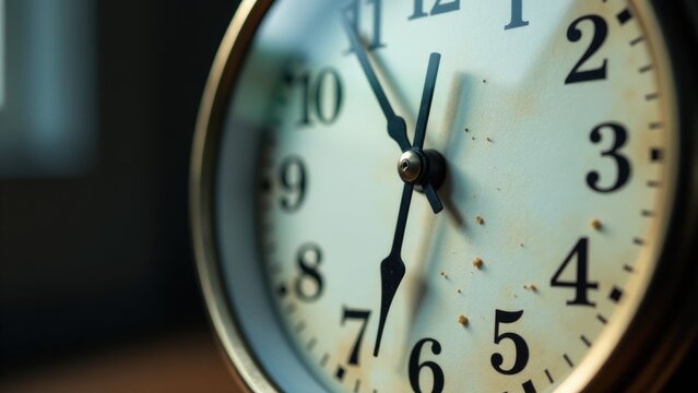 A detailed view of a clock sitting on a table, perfect for use in editorial or commercial contexts