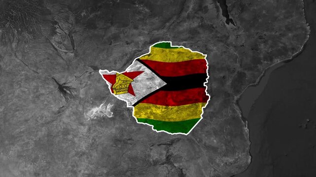Zimbabwe national map flag animation moving across a satellite globe view