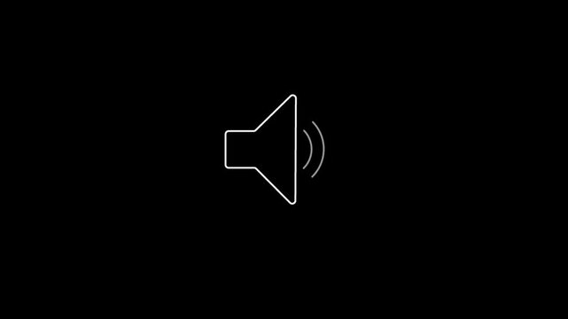 Minimalist white line speaker representing audio volume on a solid black background