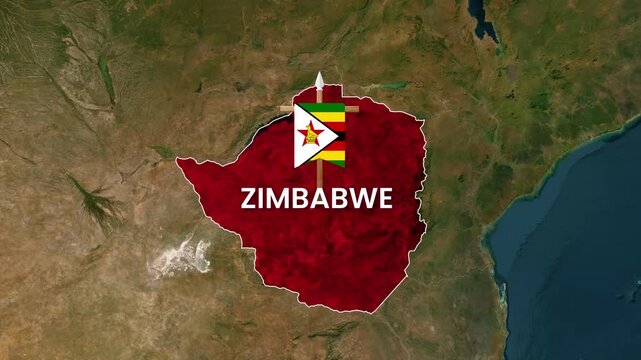 Zimbabwe country map animation featuring waving flag on motion video