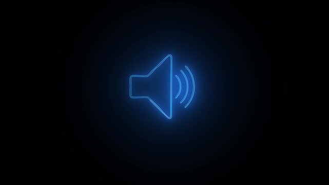 Glowing blue neon speaker representing audio volume on a dark black background