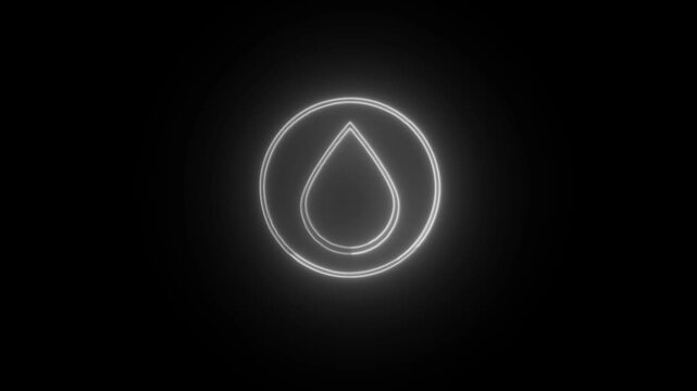Minimalist white neon water drop isolated on black background for modern assets