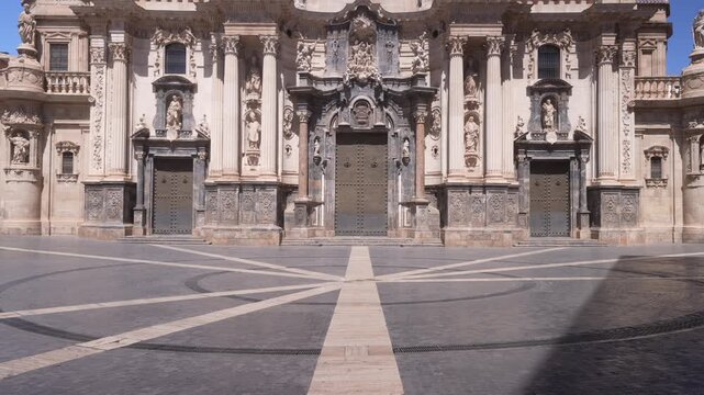 View of Cathedral of Murcia in Placa del Cardenal Belluga on a sunny day, Murcia, Murcia Region, Spain