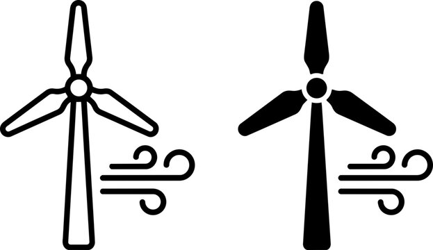 Wind turbine generator with wind breeze waves representing wind power electricity generation.