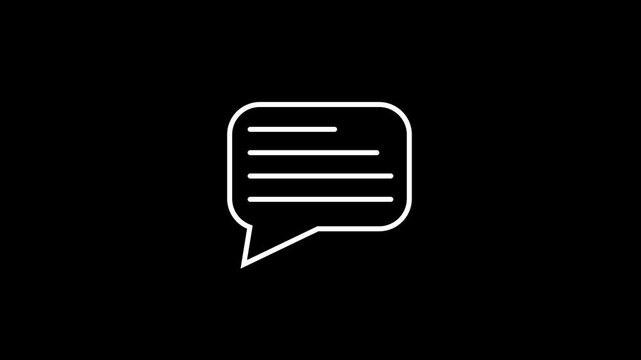 Speech bubble icon fills with lines across a black background