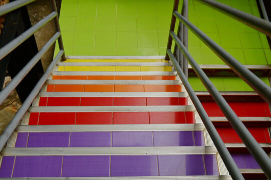 Vibrant staircase ideas from a low-angle perspective.
