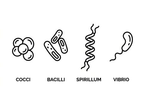 Microscopic Bacterial Shapes and Forms Illustration.