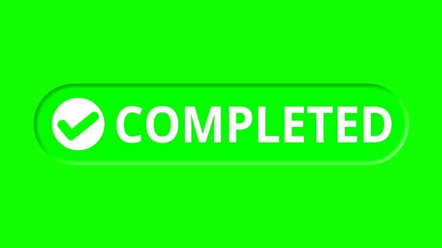 Animated Completed Status Bar Button with Check Mark Icon on Green Screen Background