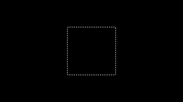 Animation of a dotted line path from left to right point. border frame dotted line animation isolated on black screen.