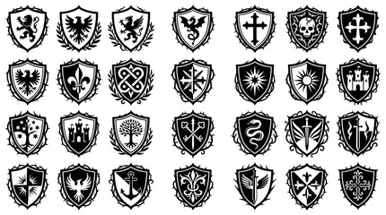 Medieval Heraldic Shields Collection Knights Dragons Crests Symbols © KunFhayakun