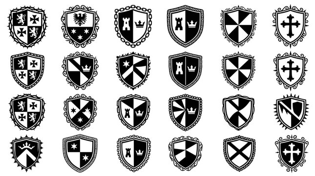 Medieval Heraldic Shields Collection Isolated Vector Symbols
