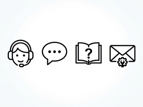 Minimalist icons representing communication, support, and information exchange.