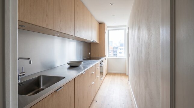 Compact aluminum galley kitchen for rental renovation