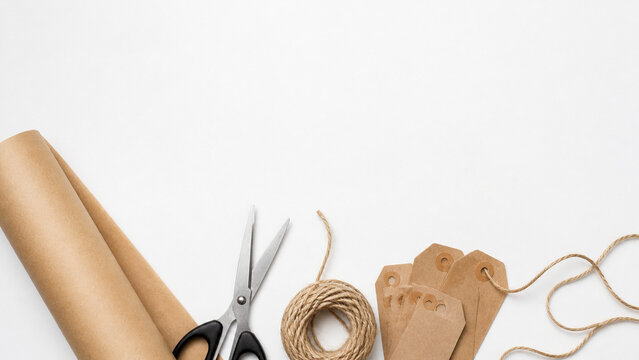 Overhead flat lay of plain kraft wrapping paper
