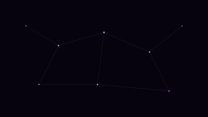 Minimalist vector constellation map featuring interconnected glowing astral points arranged in a symmetrical geometric star pattern on black © Sanur
