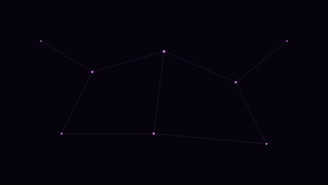 Minimalist vector constellation map featuring interconnected glowing astral points arranged in a symmetrical geometric star pattern on black
