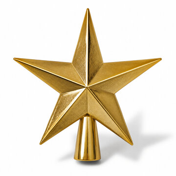Gold star tree topper isolated on a pure white background
