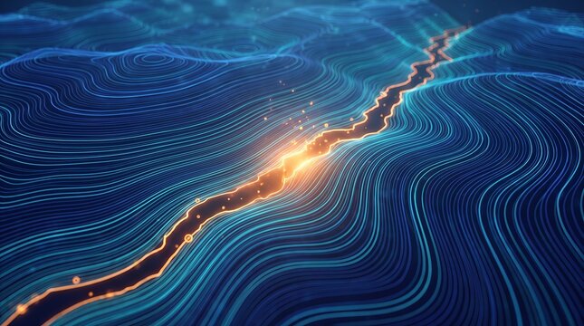 Electric 3D data current cuts through layered contours