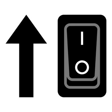 Black switch icon with upward arrow symbol for power on or increase setting
