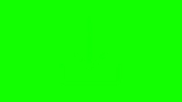Black outline download arrow icon on green screen chroma key background for UI UX design

