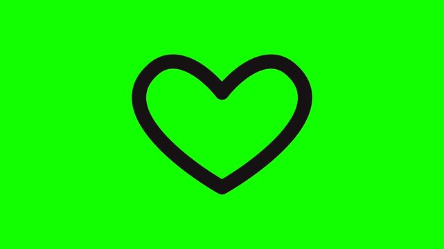 Animated Black Heart Outline Like Icon on Green Screen Background