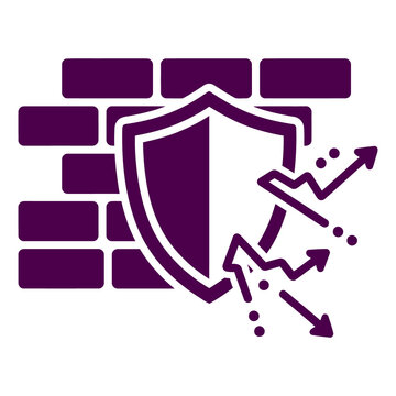 Digital firewall security concept vector icon, data protection symbol with shield and network bricks isolated on transparent background