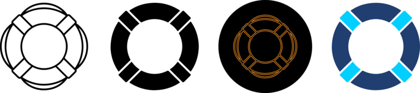 Set of four lifebuoy icons in different graphic styles
